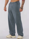 Men's Casual Solid Color Sports Mid Waist Elastic Straight Wide Leg Trousers