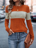 Women's Contrast Color Pit Stripe Round Neck Long Sleeve Shirt