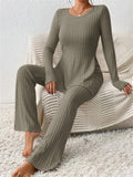 Women's Elegant Crew Neck Long Sleeve Slim Fit Pajamas ( 2 Pieces )