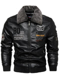 Men's Vintage Motorcycle Style Patchwork Fleece Lined Faux Leather Jackets