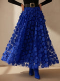 Women High Waist 3D Polka Dot Tulle Mesh Party Maxi Skirt