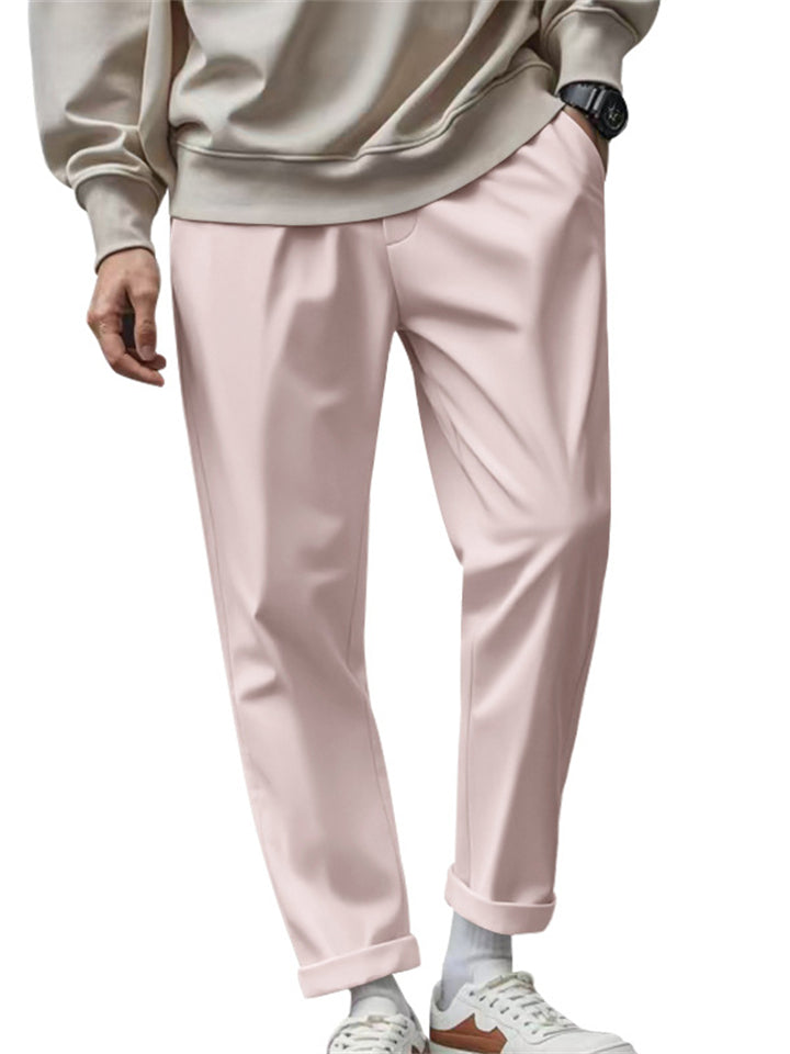 Men's Solid Color Comfy Quick-drying Drawstring Straight Trousers