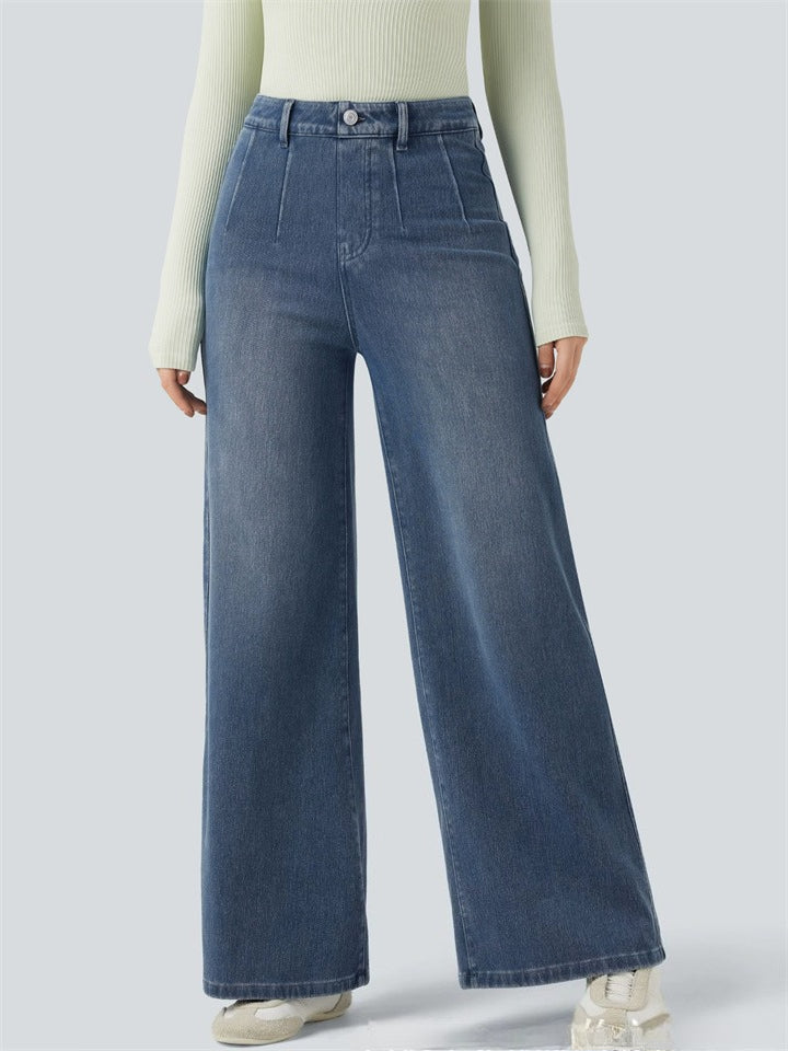 Women's Vintage Mid Waist Wide Leg Jeans Slimming Denim Pants