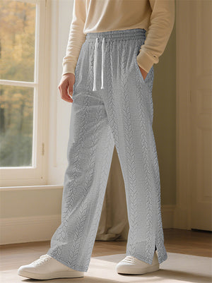 Men's Casual Solid Color Twisted Jacquard Drawstring Trousers