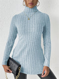 Women's Solid Color Pit Stripe High Neck Slim Fit Split Long-sleeved Sweaters