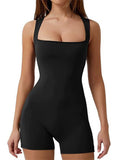 Women's Square Neck Bodycon Biker Short Workout Romper Jumpsuits