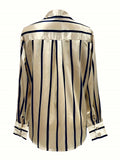 Spring Women's Elegant Striped Blouses Long Sleeve Slim Fit Office Casual Top