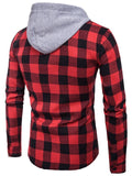 Men's Trendy Plaid Button-up Shirt with Hood