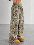 Women's Retro Street Drawstring Leopard Printed Wide Leg Pants