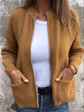 Women's Soft Knit Autumn Pockets Zip Up Open Front Cardigan Sweaters