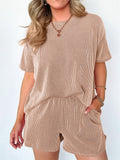 Women's 2pcs Casual Solid Color Round Neck Short Sleeve Top & Pants Set