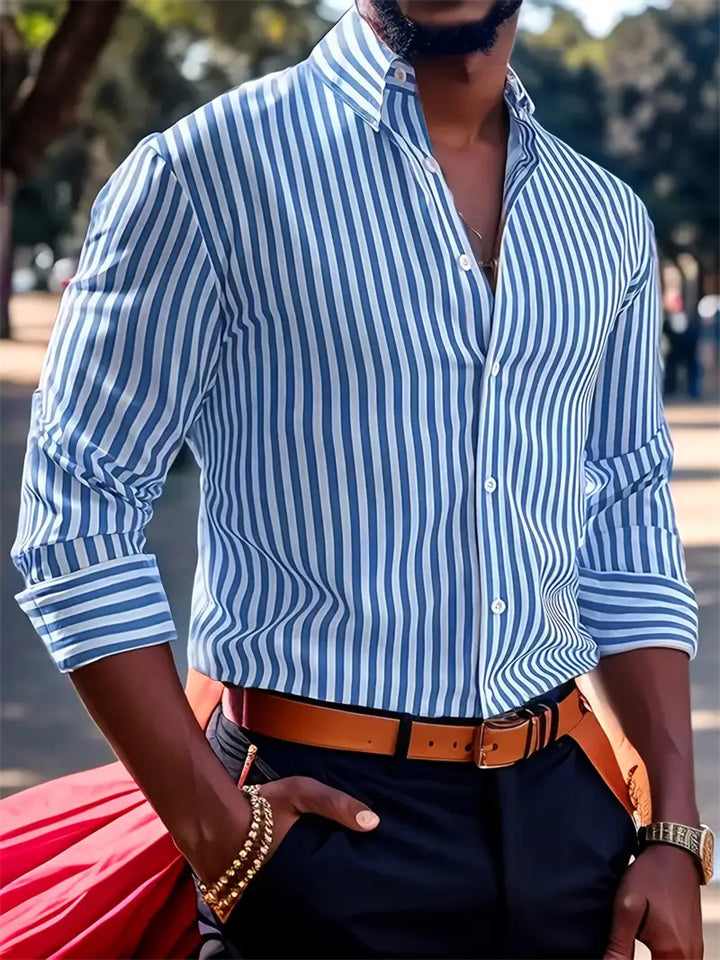 Men's Stripe Long Sleeve Lapel Shirts