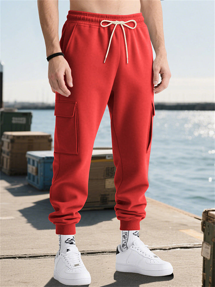 Male's Casual High Street Style Solid Color Pockets Cargo Jogger Trousers