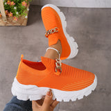 Ladies Relaxed Thick-soled Metal Chain Walking Shoes