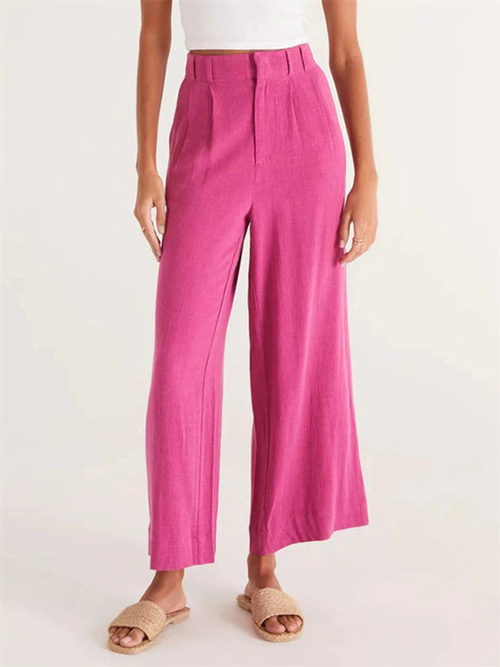 Women's Spring High Waist Cotton Linen Wide Leg Pants