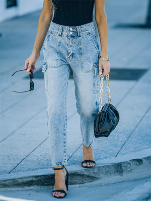 Women's Fashionable Distressed Multi-Pocket Jeans