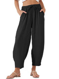 Women's Summer Solid Color Elastic Waist Casual Cropped Pants
