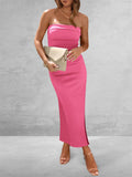 Ladies Party Classy Side Slit Ribbed Tube Dress