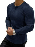 Men's Long Sleeve Elastic Henley Neck Ribbed Knit Shirts