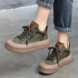 Genuine Leather Retro High Top Thick-soled  Lady Shoes