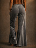 Women Velvet High Waist Y2K Drawstring Wide Leg Flared Pants