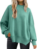 Women's Autumn Batwing Round Neck Side Slit Pullover Sweaters