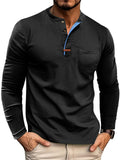 Men's Autumn Solid Color Cotton Quarter Button Long Sleeve Shirts