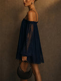 Women Sexy Lace Off Shoulder Puff Sleeve Mini Dress
