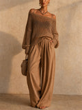 Women 2 Piece Crochet Top and Wide Leg Beach Pants Set