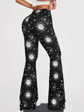 Women's Casual Celestial Print Flared Yoga Pants Stretchy Comfy Trousers
