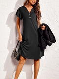 Stretchy Silky V Neck Knee Length Home Dress for Lady