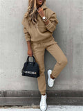 Women's Casual Solid Color Hooded Sweatshirts & Sweatpants Outfit