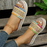 Women's Ethnic Style Thick Sole Woven Holiday Slippers