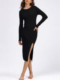 Women's Slim Fit O-neck Slit Knit Bodycon Dresses