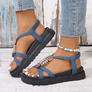 Ladies Trendy Ethnic Style Metal Beads Trim Sandals