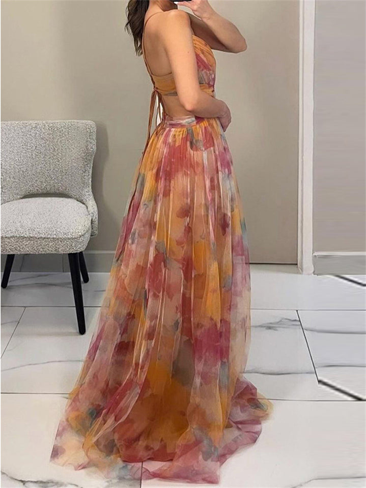 Women's Summer Mesh Spaghetti Strappy Full Length Dress