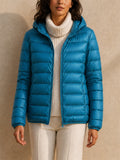 Women Hooded Puffer Jacket Zip Up Lightweight Outerwear
