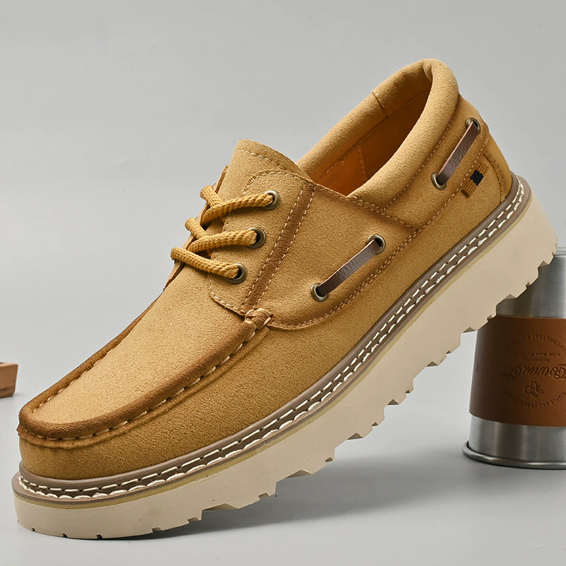 Male's Solid Color Outdoor Sedue Thick-soled Lace Up Shoes