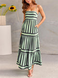 Ladies Casual Striped Backless Slip Dress with Pockets