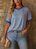 Womens Striped Colorful Oversized Short Sleeve Casual Tee