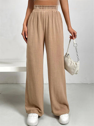 Women's Comfy Solid Color Elastic Straight Wide Leg Pants