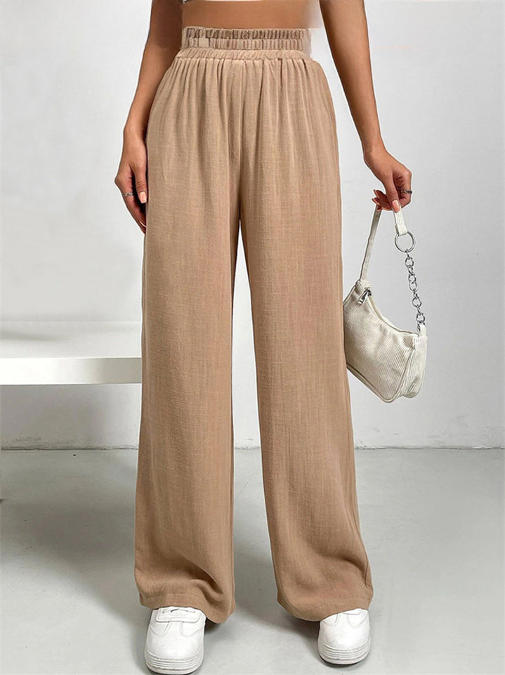 Women's Comfy Solid Color Elastic Straight Wide Leg Pants
