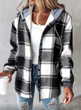 Women's Casual Spring Plaid Hoodie Cardigan with Pockets