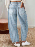 Women's Street Retro Solid Color Scimitar Loose Denim Pants