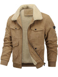 Plus Size Men's Corduroy Fleece Lined Warm Utility Coats with Pockets