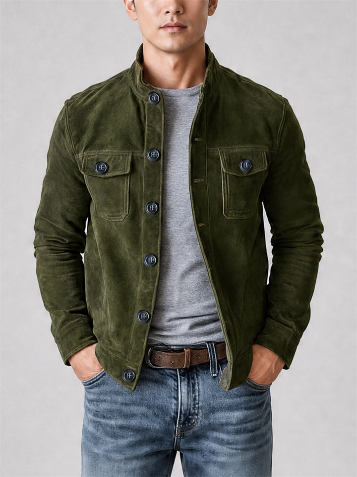 Men Autumn Winter Vintage Faux Suede Button Up Pockets Jacket