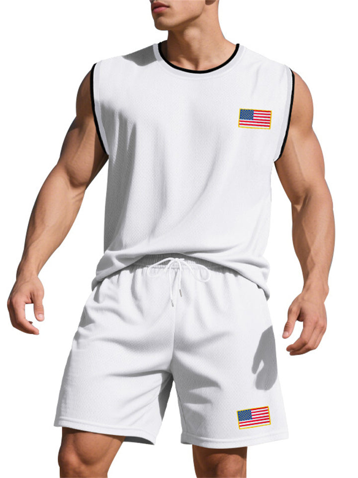 Men's Summer Round Neck Sleeveless Top and Drawstring Pants Set