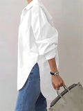 Women's OL Style Loose Fit Long Sleeve Button-Up Blouses