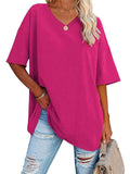 Women's Summer Candy Color Simple V Neck Short Sleeve Shirts