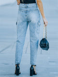Women's Fashionable Distressed Multi-Pocket Jeans